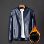 Slim Fit Men's PU Leather Jacket - Stand Collar Motorcycle Style Jacket (Regular Length) Pi-Mart