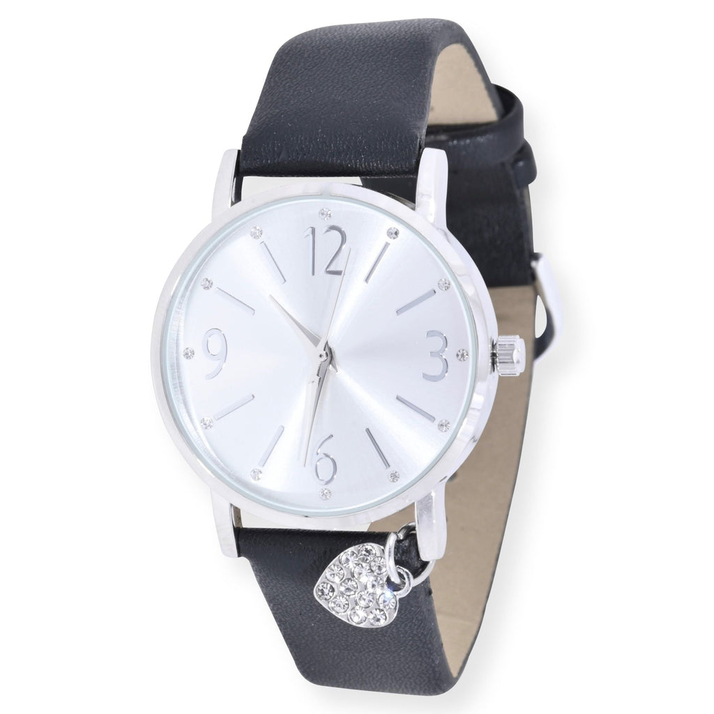 Time and Tru Adult Female Crystal Accent Silver Tone Watch with Heart Charm (42008WML) EasyOptionXY LLC
