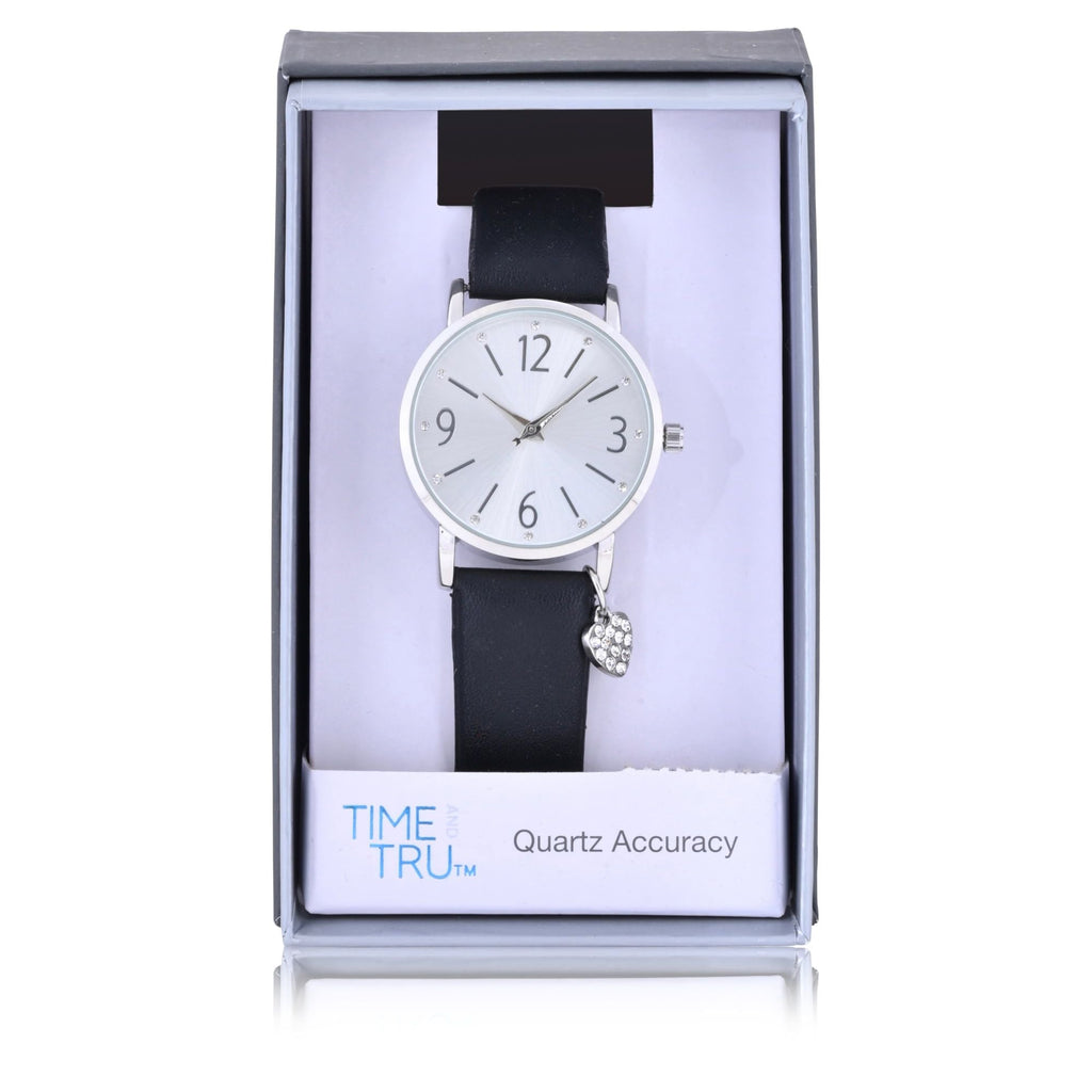 Time and Tru Adult Female Crystal Accent Silver Tone Watch with Heart Charm (42008WML) EasyOptionXY LLC