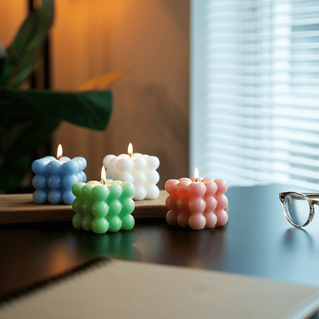 HomeWidget Bubble Cube Scented Candle White/Blue 2-Pack ¨C Natural Premium Handmade Aesthetic Decorative Soy Wax , D¨¦cor Ideas for Bathroom Bedroom EasyOptionXY LLC
