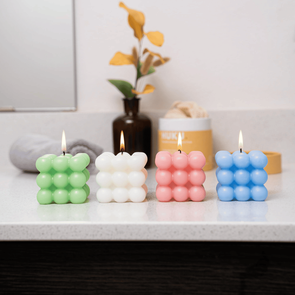 HomeWidget Bubble Cube Scented Candle White/Blue 2-Pack ¨C Natural Premium Handmade Aesthetic Decorative Soy Wax , D¨¦cor Ideas for Bathroom Bedroom EasyOptionXY LLC