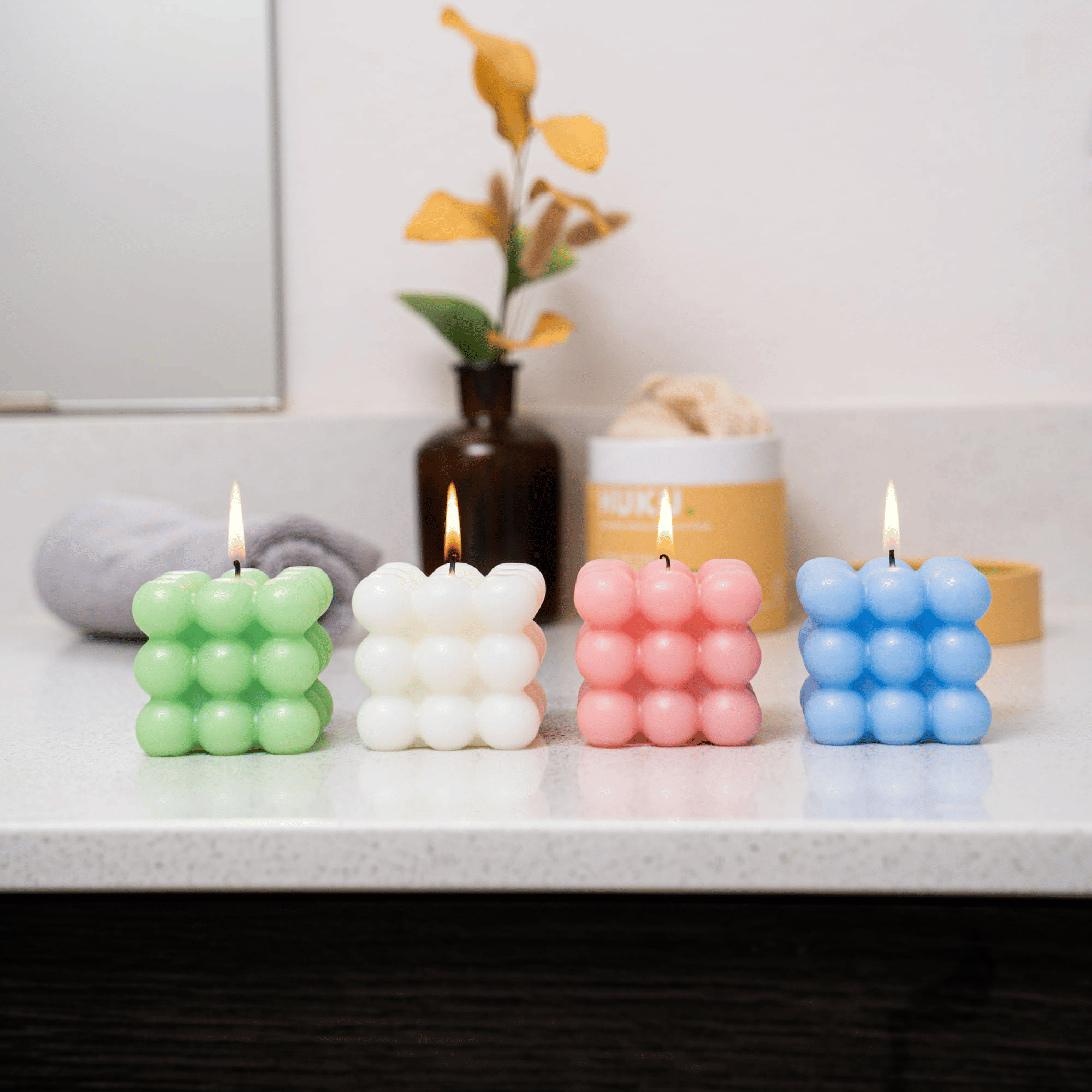 HomeWidget Bubble Cube Scented Candle White/Blue 2-Pack ¨C Natural Premium Handmade Aesthetic Decorative Soy Wax , D¨¦cor Ideas for Bathroom Bedroom EasyOptionXY LLC