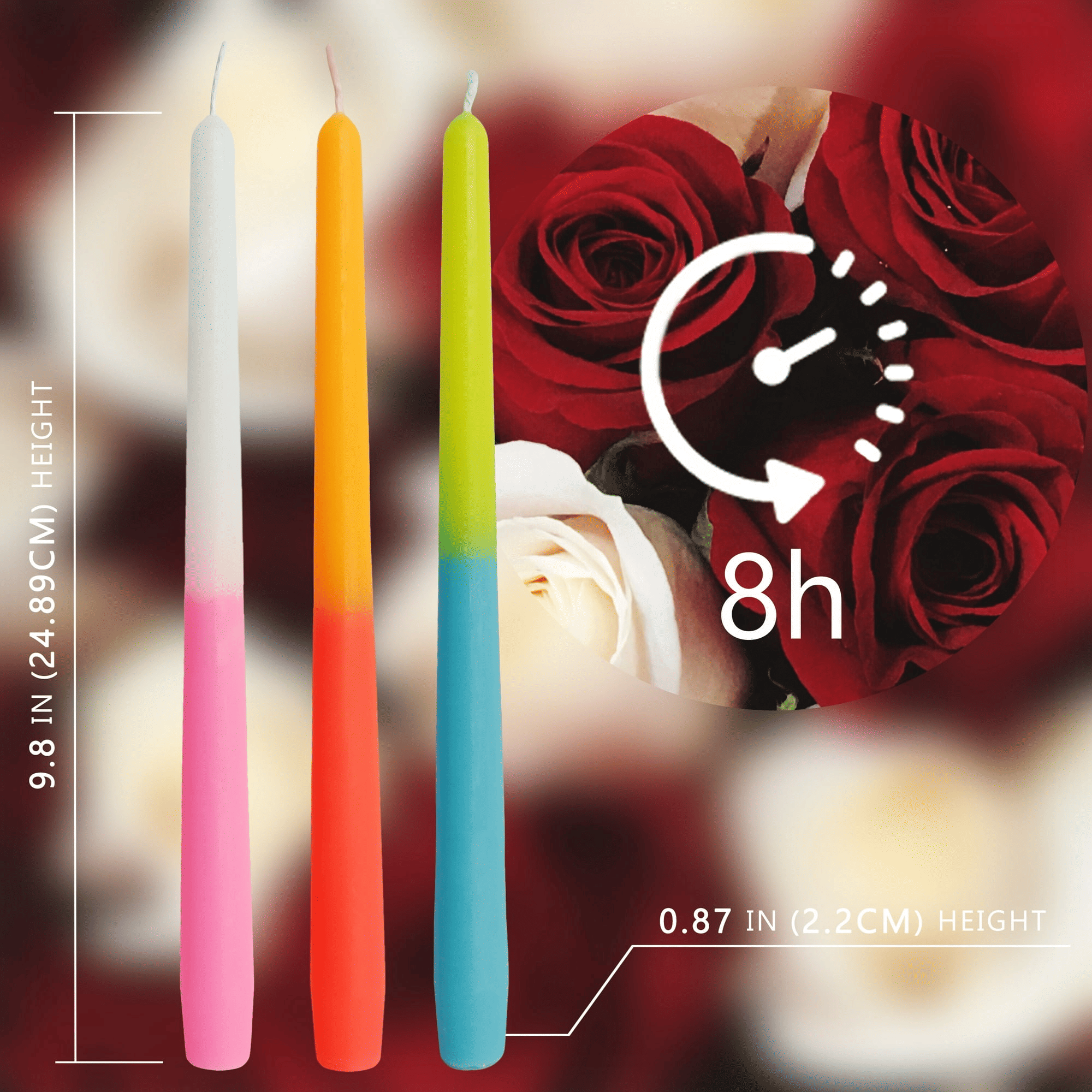 FCMSHAMD 10'' Rose Scented Taper Candles - Dripless Burn Time 6 H(6 Pack) EasyOptionXY LLC