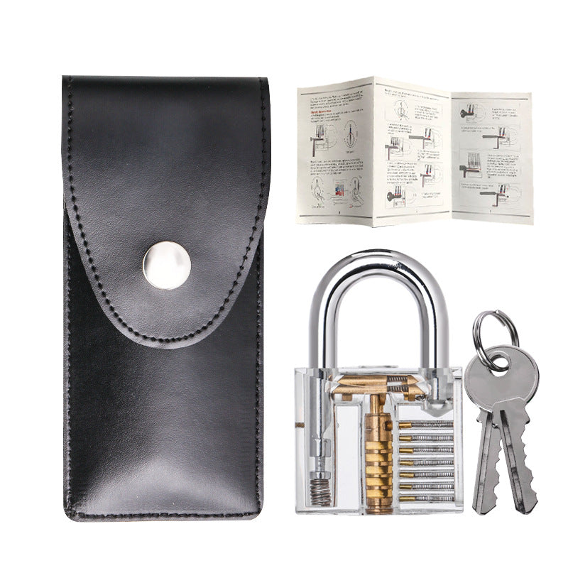 Locksmith Hand Tools Lock Pick Set Transparent Visible Cutaway Practice Padlock With Broken Key Removing Hooks 15pcs set Pi-Mart