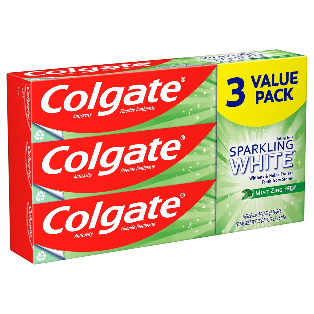 Colgate Sparkling White Natural Whitening Toothpaste; Mint Zing; 3 Pack