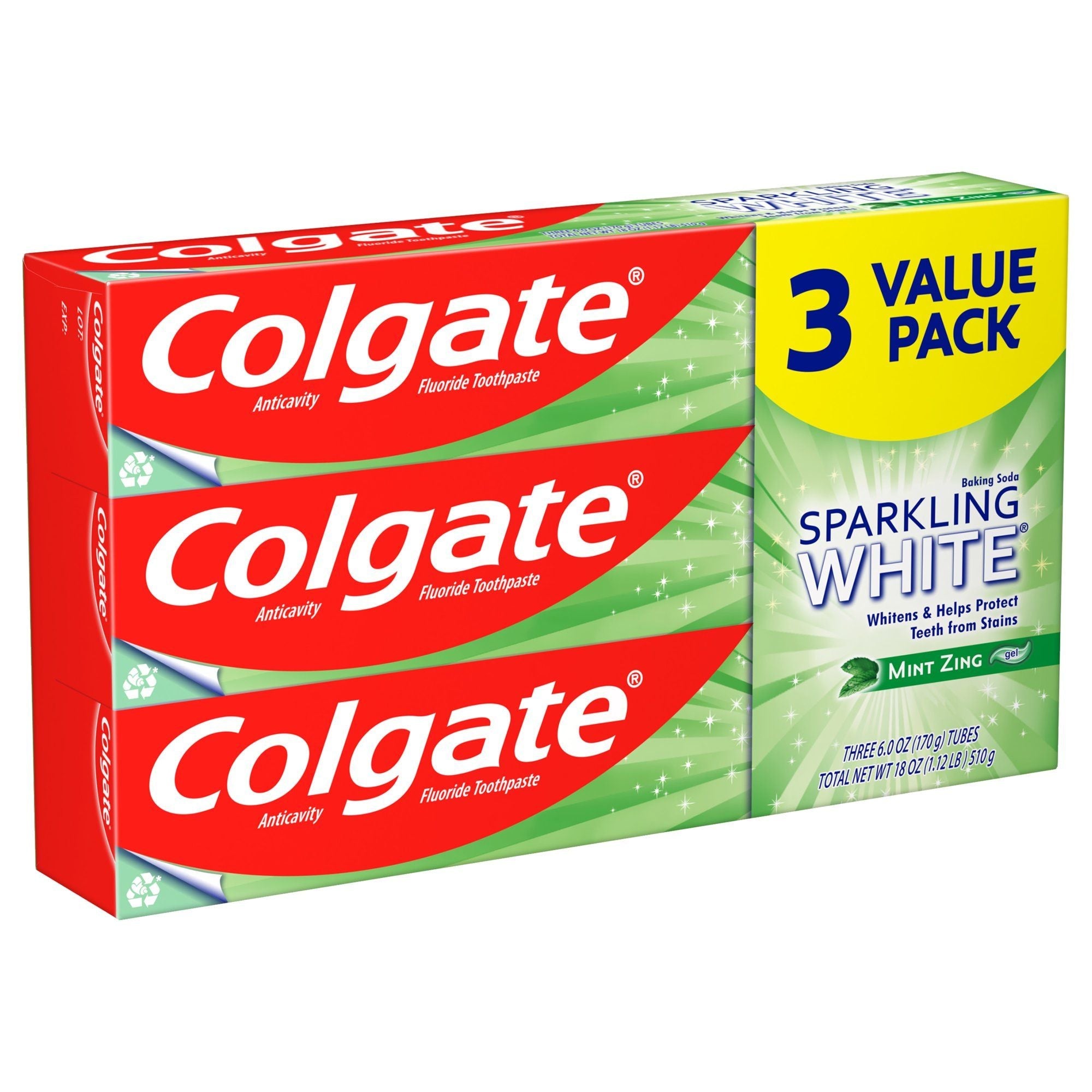 Colgate Sparkling White Natural Whitening Toothpaste; Mint Zing; 3 Pack