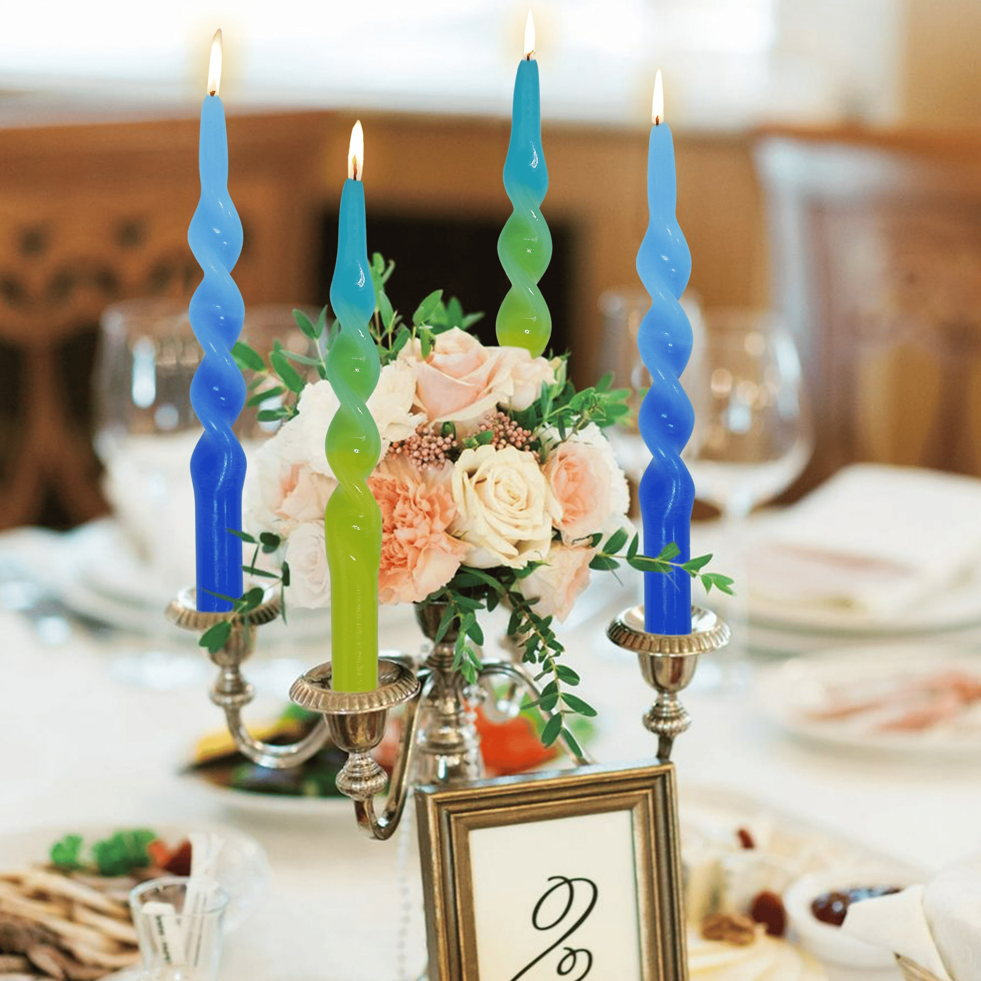 FCMSHAMD 10 inch Blue Spiral Taper Candles Sticks for Dinner Home Decoration Unscented Dripless Smokeless Pack of 2 EasyOptionXY LLC