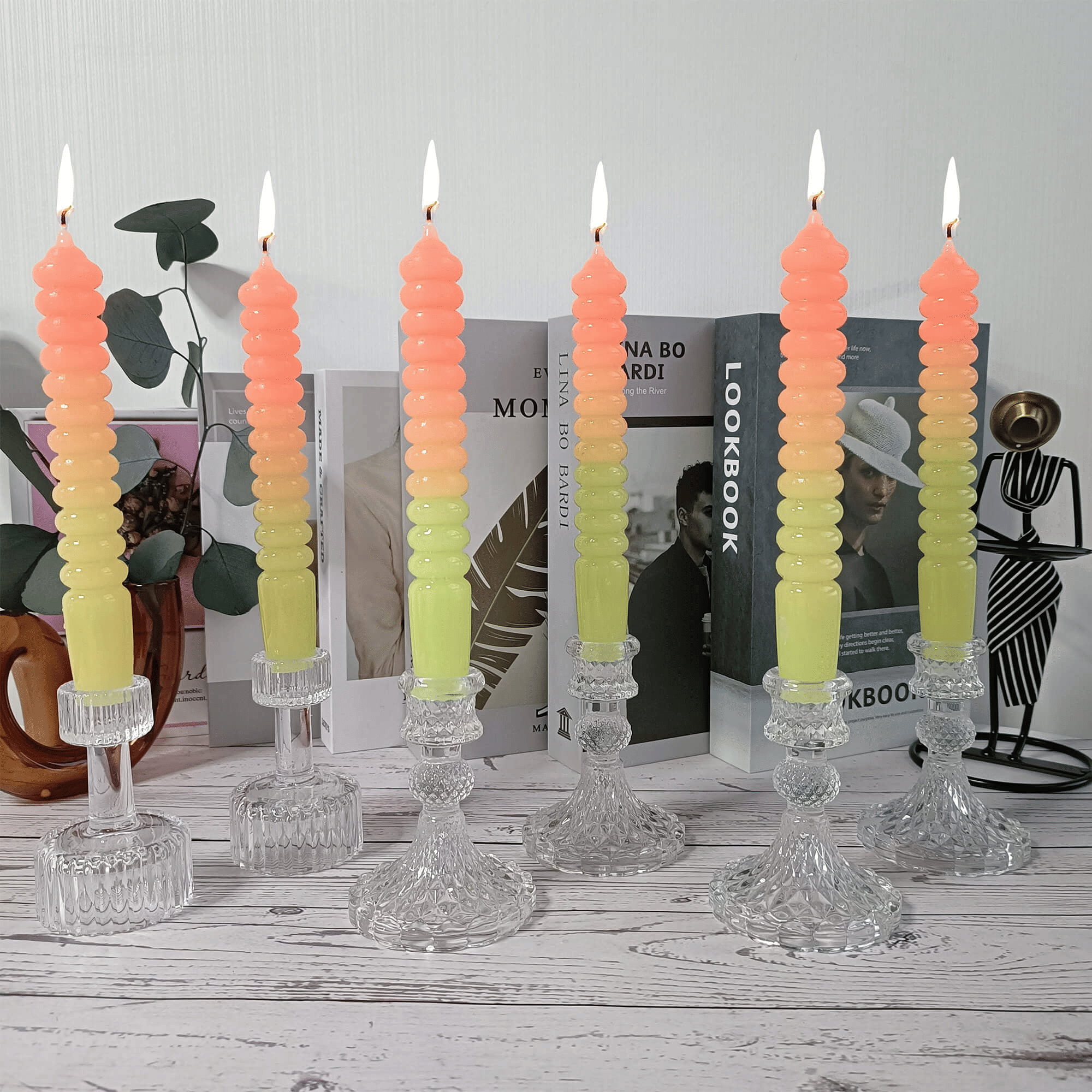 FCMSHAMD 7.6 inch Spiral Dripless Taper Candles Handmade Twisted Unscented Candles, Pack of 2 EasyOptionXY LLC