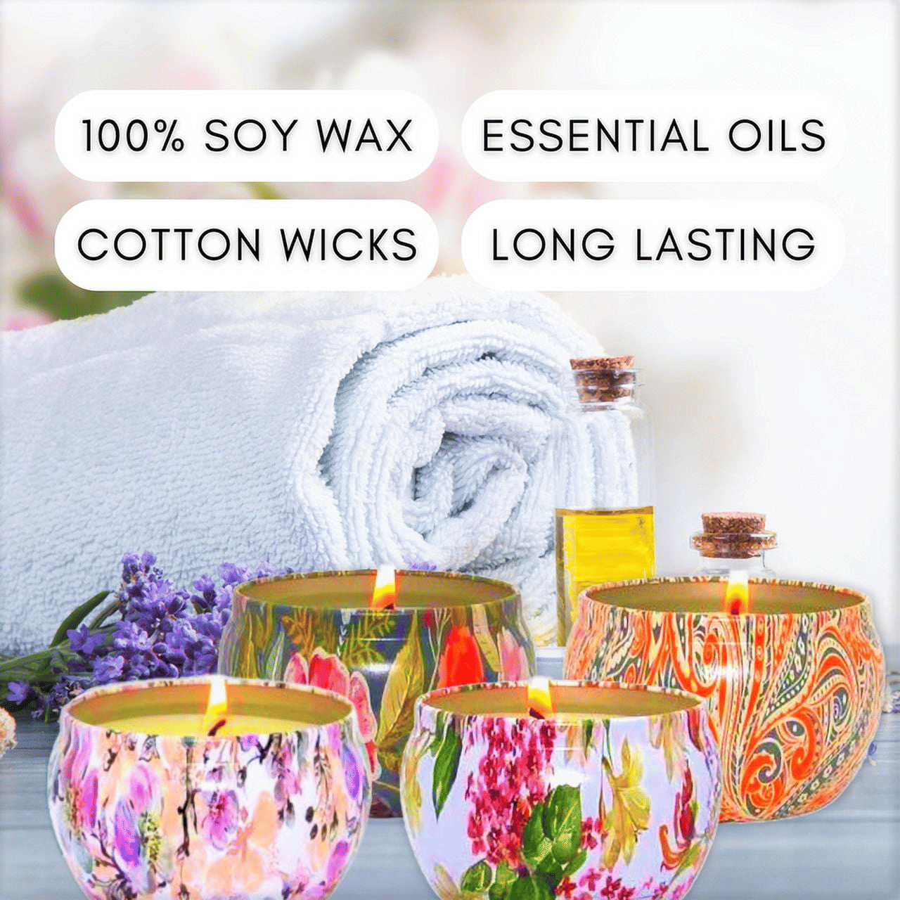 Wild Mint, Warm Amber, Fresh Citrus and Sweet Basil Candle Gift Set | Aromatherapy Candle Set of 4 x 6 Oz Small Soy Candles, Relaxing Candles Gifts for Women, Tin Candles Party Favors EasyOptionXY LLC