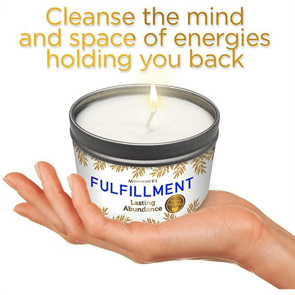 Magnificent 101 Long Lasting Fulfillment Smudge Candle for Lasting Abundance | 6 Oz - 35 Hour Burn | Soy Wax Candle with Sage Leaves, Lemon, Rosemary & Sandalwood EasyOptionXY LLC
