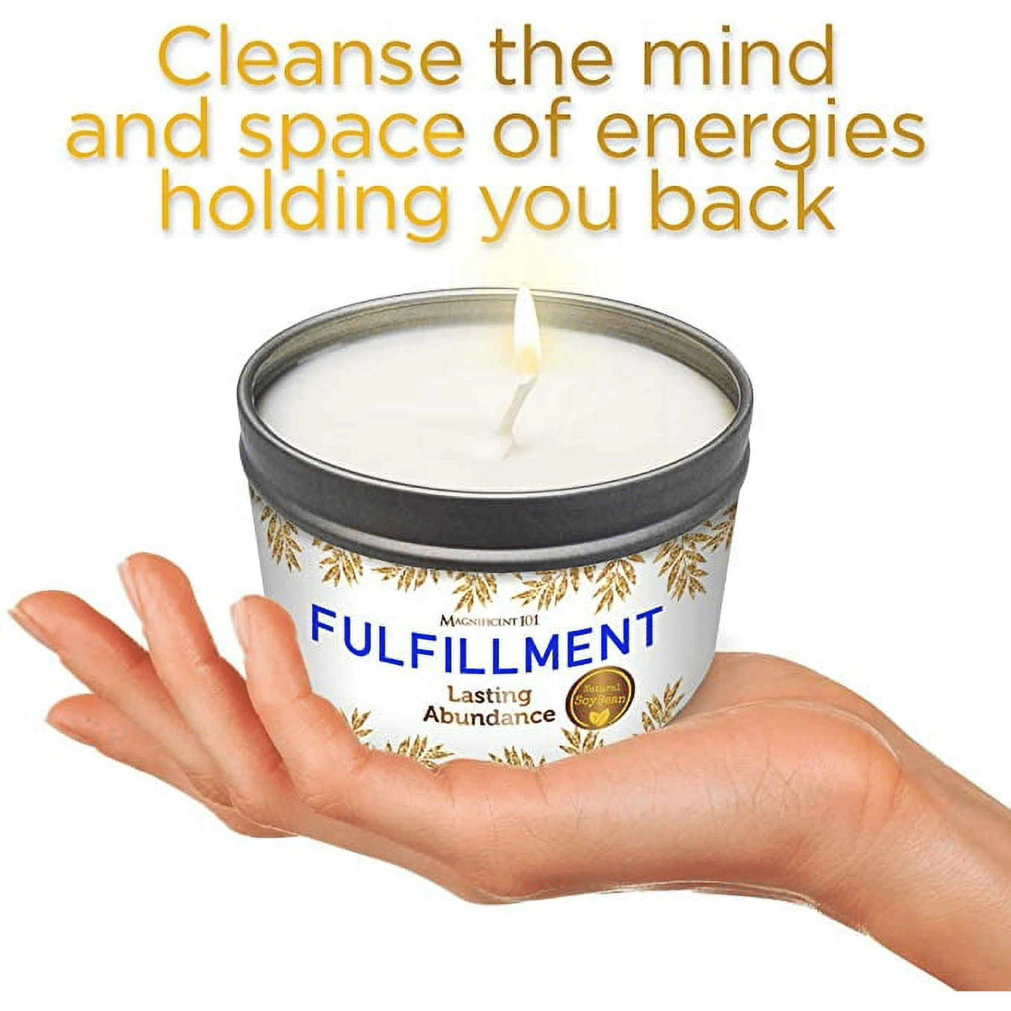 Magnificent 101 Long Lasting Fulfillment Smudge Candle for Lasting Abundance | 6 Oz - 35 Hour Burn | Soy Wax Candle with Sage Leaves, Lemon, Rosemary & Sandalwood EasyOptionXY LLC