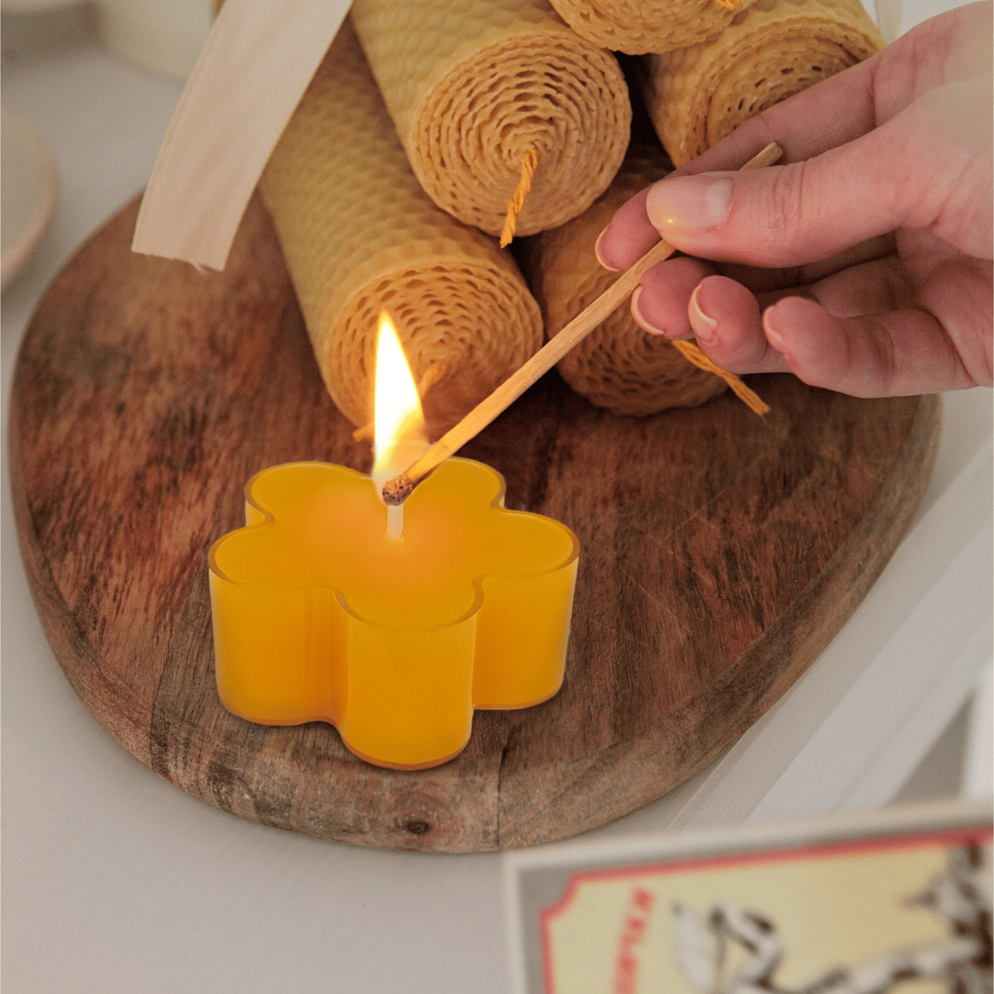 Natural Beeswax Tea Candles, FCMSHAMD 12 Pack Handmade Beeswax Candles, Flower Shape Smokeless Tealight Candles with Clear Cup Great for Home Decoration EasyOptionXY LLC