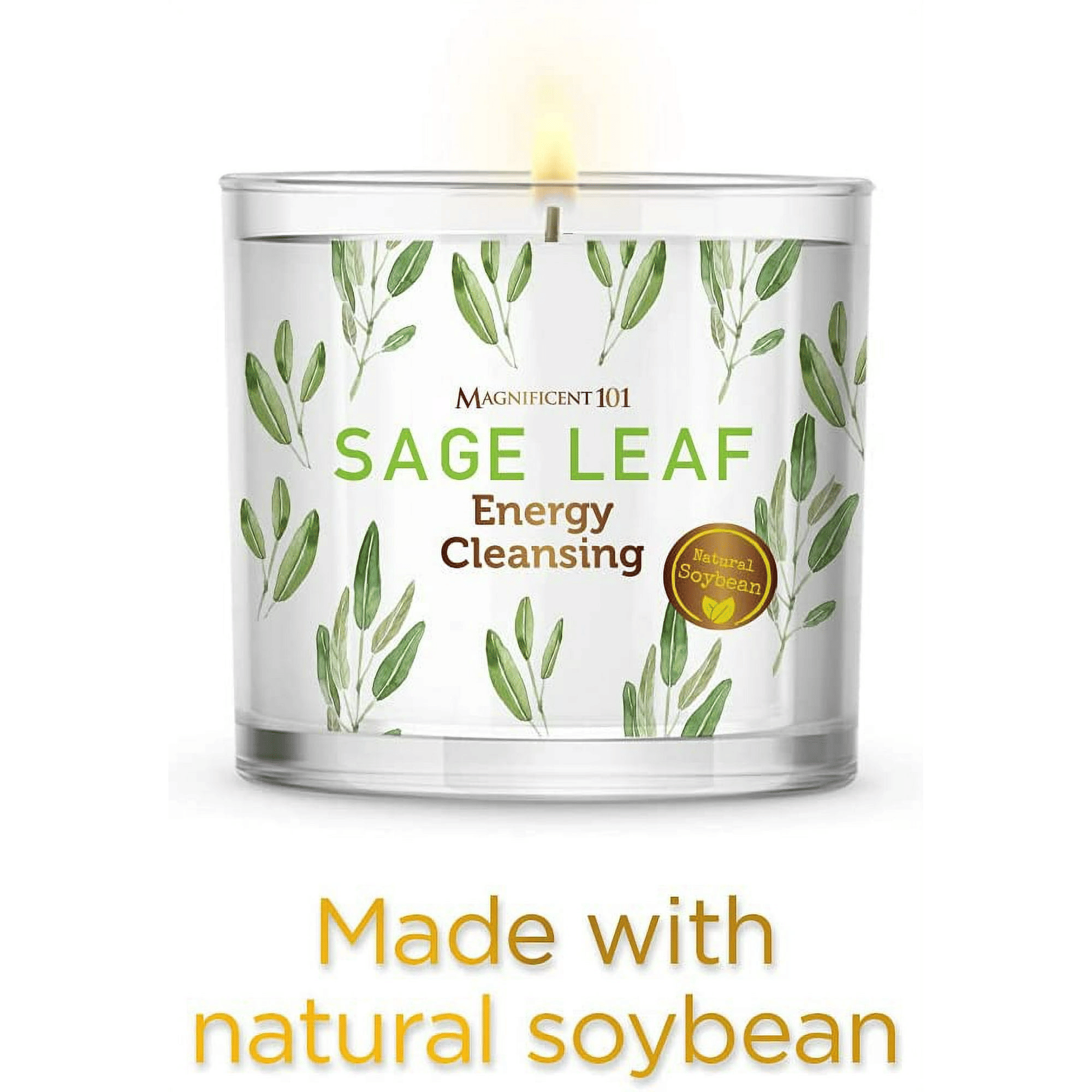 Magnificent 101 With Sage Leaf Large Glass Candle 14oz, Woody & Earthy Scented EasyOptionXY LLC