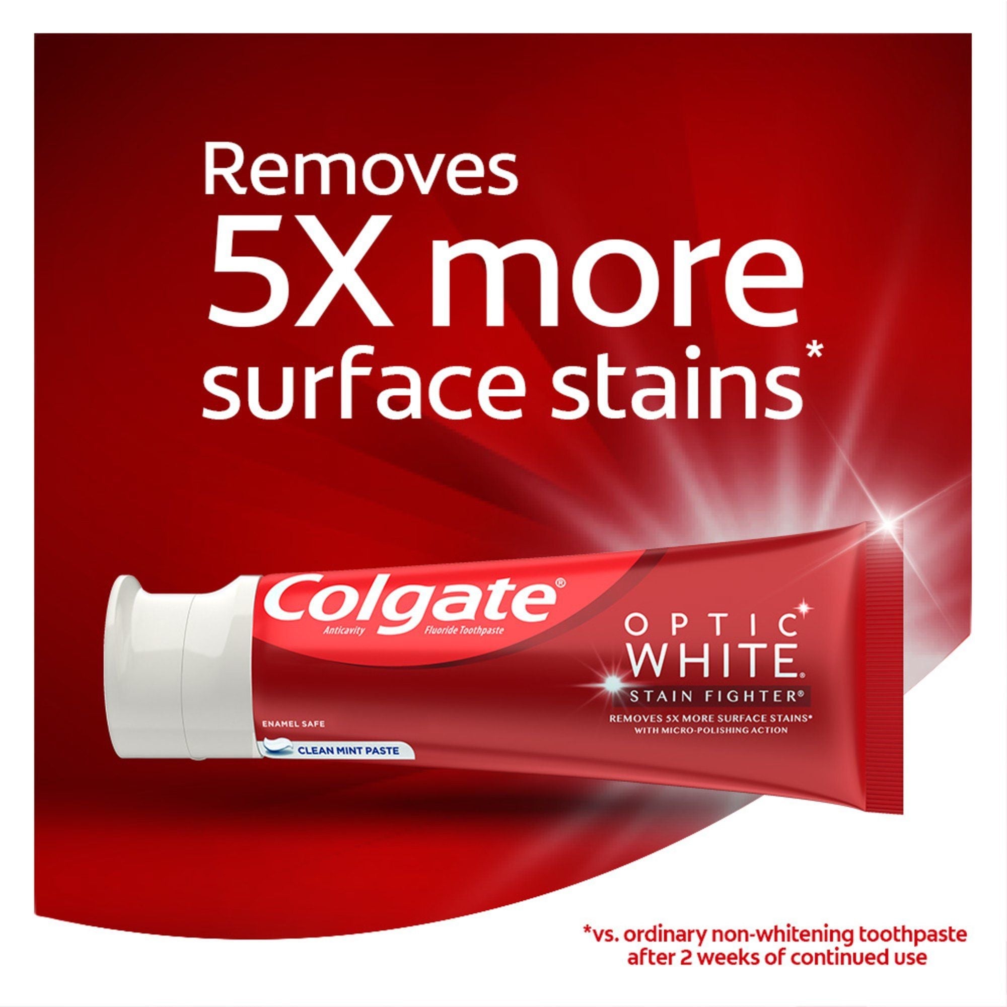 Colgate Optic White Stain Fighter Whitening Toothpaste; 2 Pack; Clean Mint; 6 oz Tubes