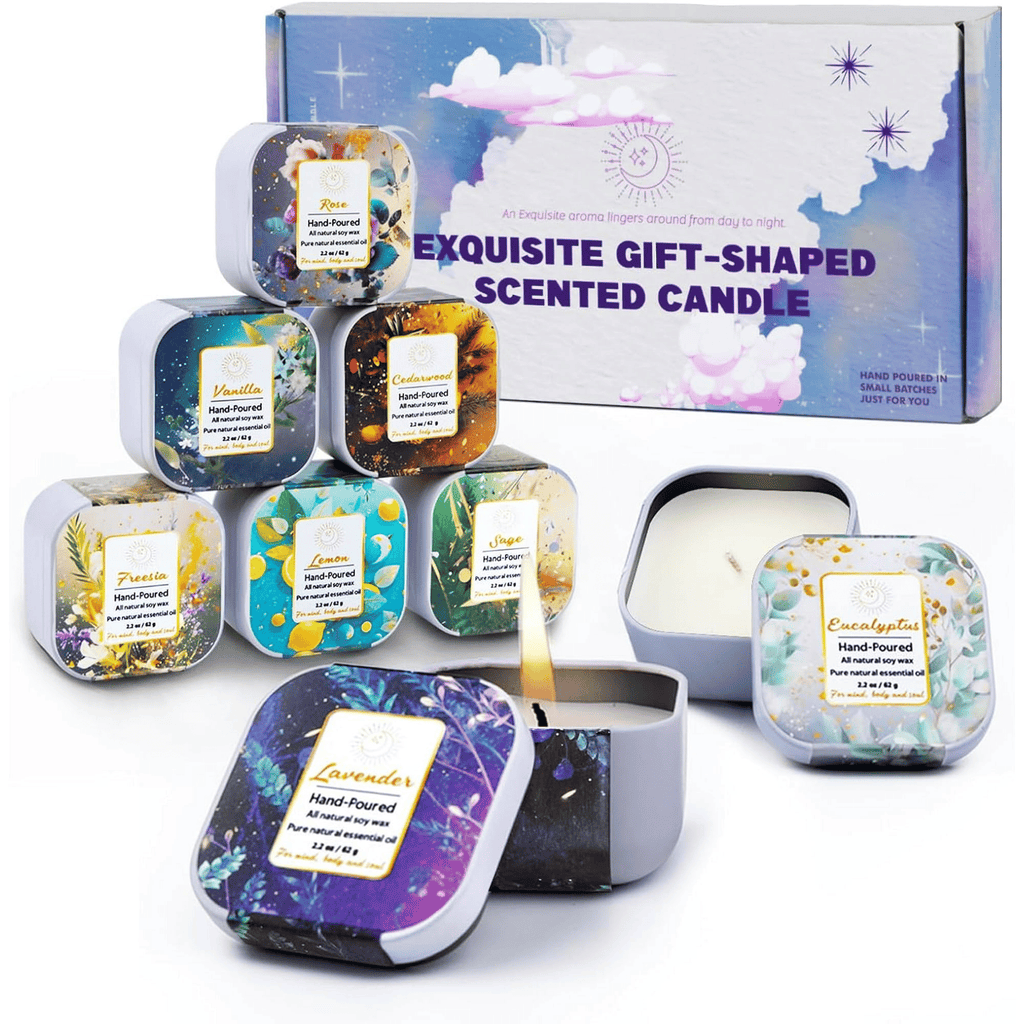 HiHas 8PCS Square-Shaped Scented Candle Gift Set, Soy Wax Jar Candles for Housewarming Gift, Unique Bulk Candles for Home Scented EasyOptionXY LLC