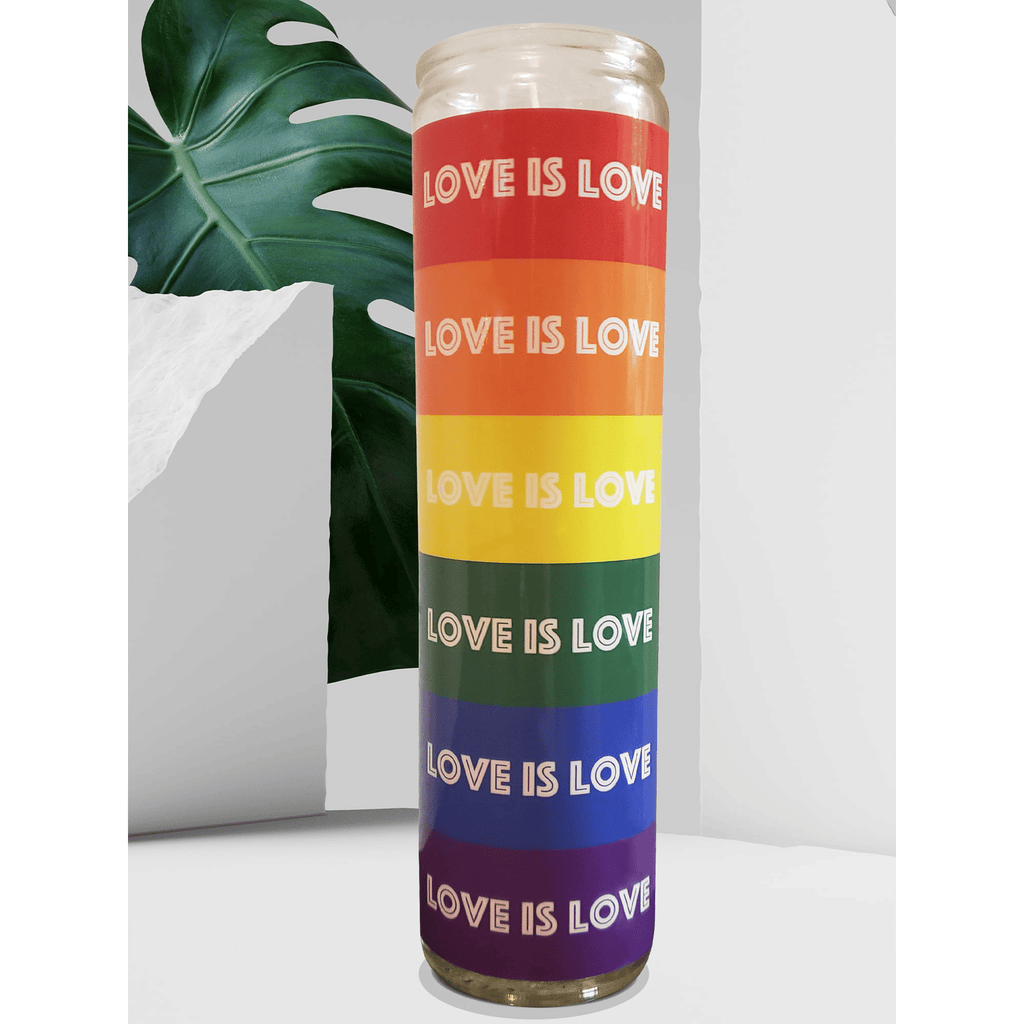 Love is Love Rainbow LGBTQ Pride Candle - 8" White, Unscented, Glass EasyOptionXY LLC