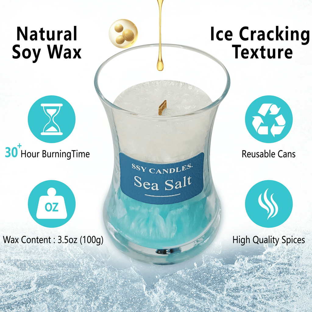 Sea Salt Scented Candles for Home-Jar candles 3.5 oz - Wooden Wick Candle-Candles Gift for Women -Aromatherapy candles