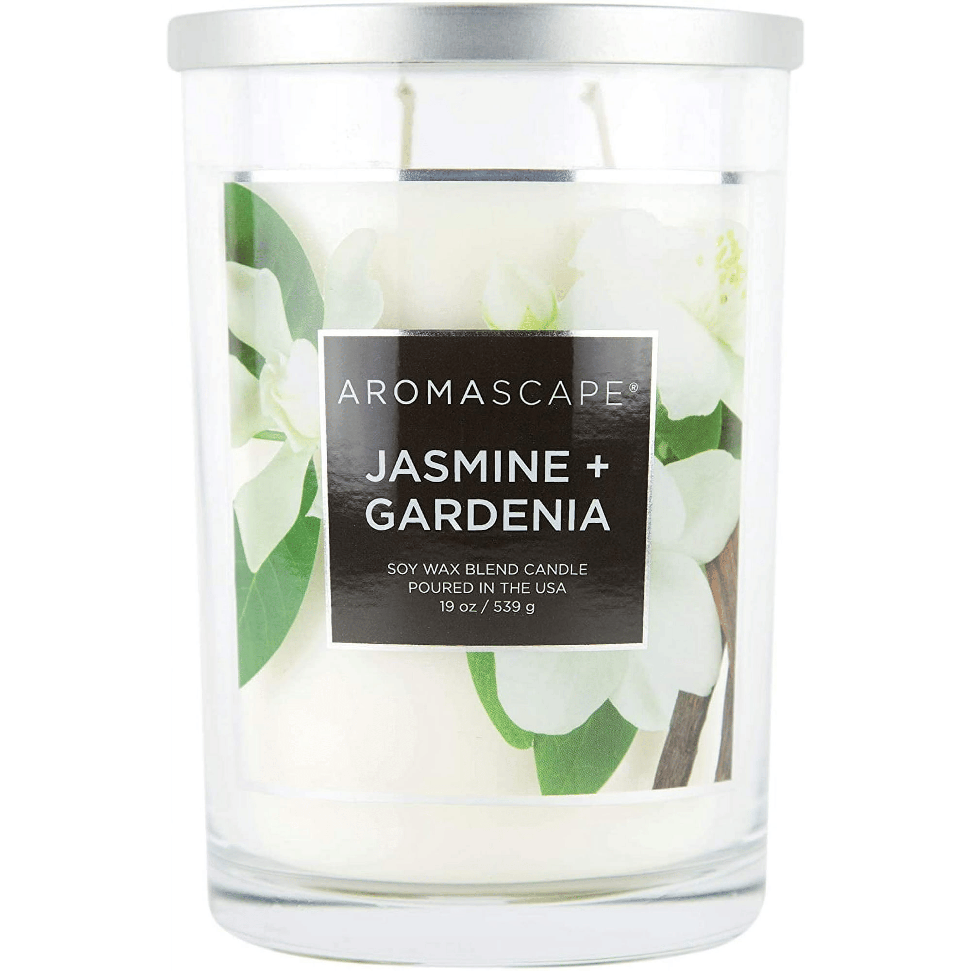Aromascape PT41917 2-Wick Scented Jar Candle, Jasmine & Gardenia, 19-Ounce, White