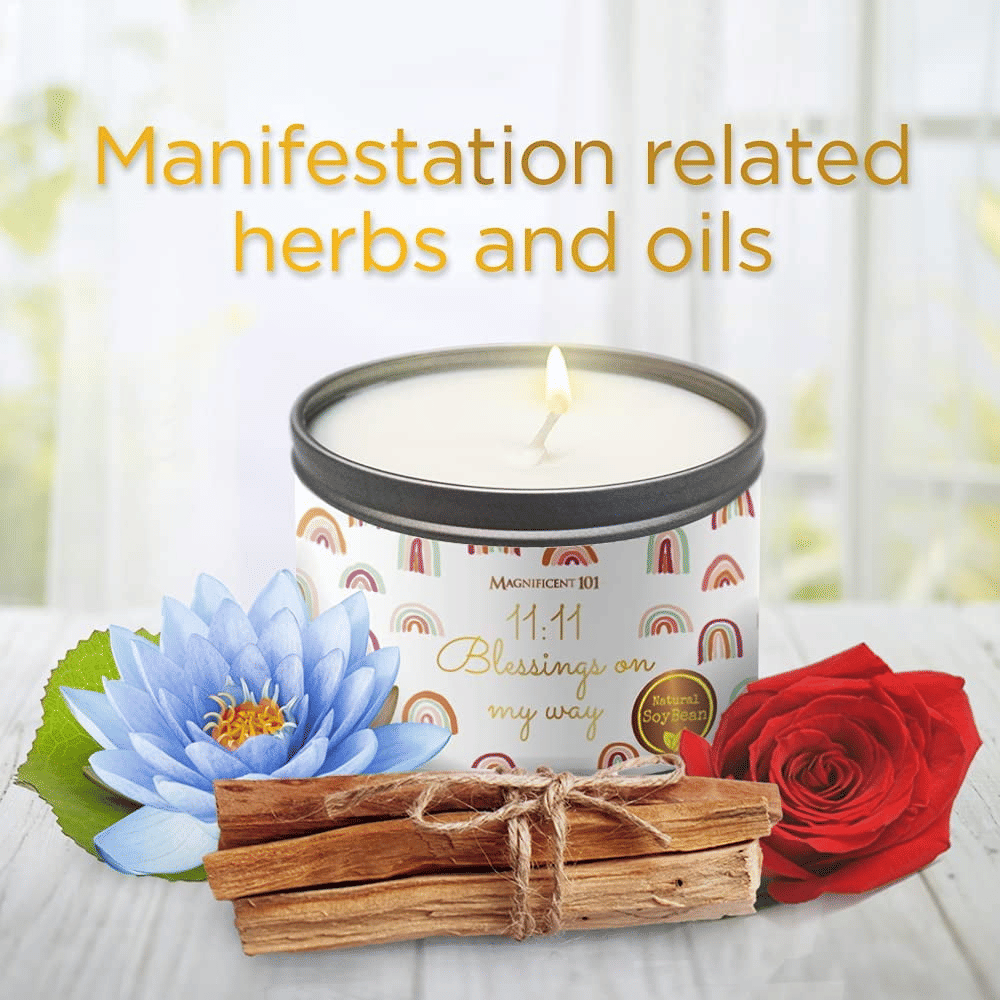 Magnificent 101 Long Lasting Affirmation Candle | 6 Oz - 35 Hour Burn | Soy Wax Smudge Candle For House Energy Cleansing, Purification & Manifestation | 11:11 Blessings on My Way EasyOptionXY LLC