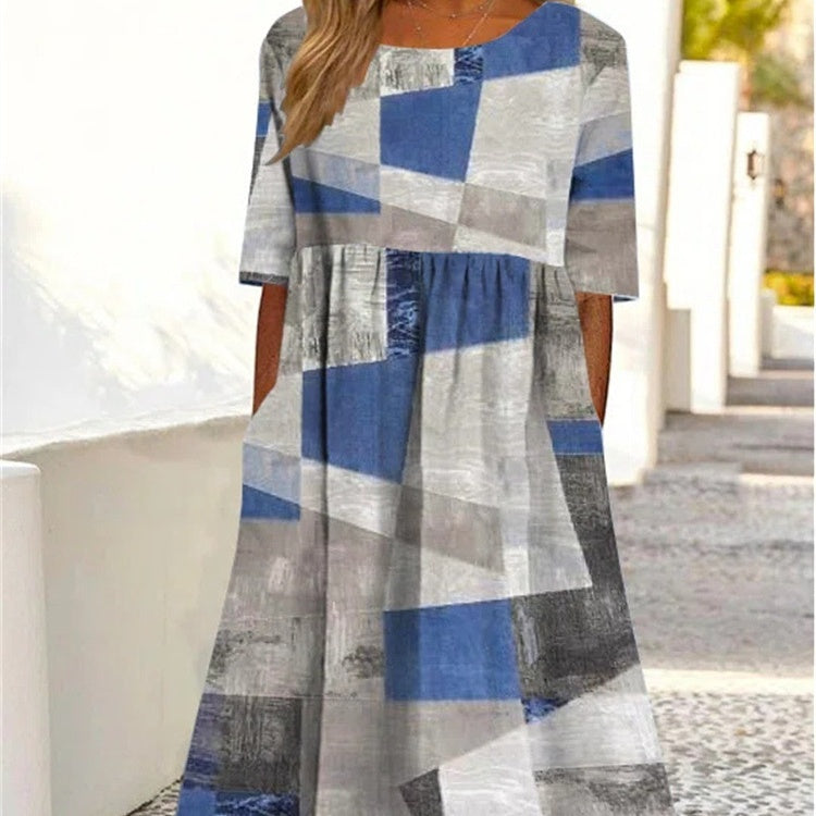 Women's Loose Round Neck Swing Dress Pi-Mart