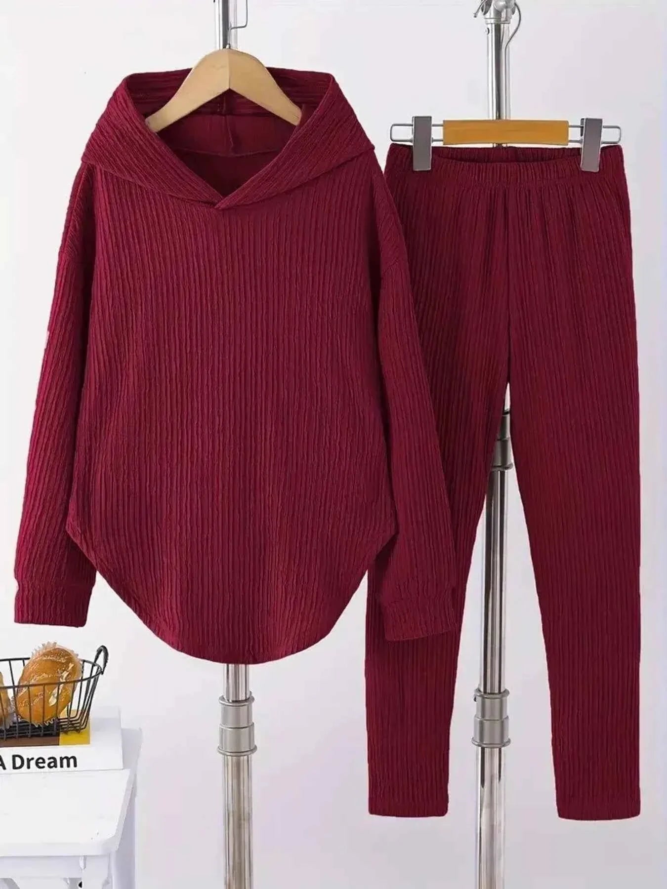 Textured Long Sleeve Hoodie and Pants Set THRIXINE