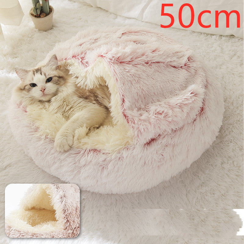 2 In 1 Dog And Cat Bed Pet Winter Bed Round Plush Warm Bed House Soft Long Plush Pets Bed Pi-Mart