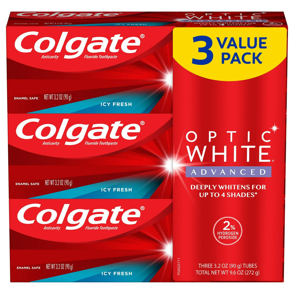 Colgate Optic White Advanced Teeth Whitening Toothpaste; Icy Fresh; 3.2 oz; 3 Pack EasyOptionXY LLC