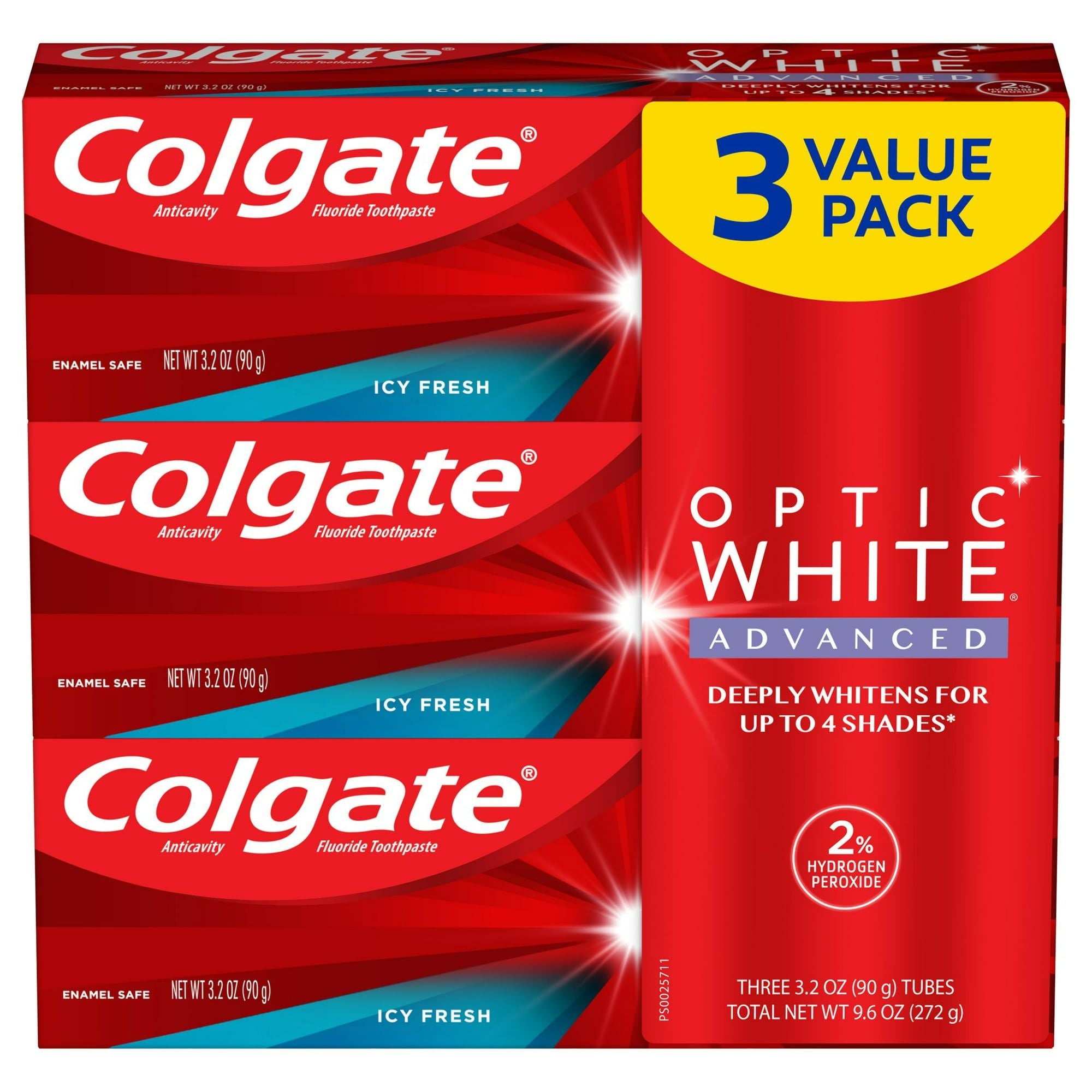 Colgate Optic White Advanced Teeth Whitening Toothpaste; Icy Fresh; 3.2 oz; 3 Pack EasyOptionXY LLC