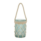 DecMode Blue Glass Decorative Candle Lantern with Rope Handle EasyOptionXY LLC