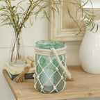 DecMode Blue Glass Decorative Candle Lantern with Rope Handle EasyOptionXY LLC