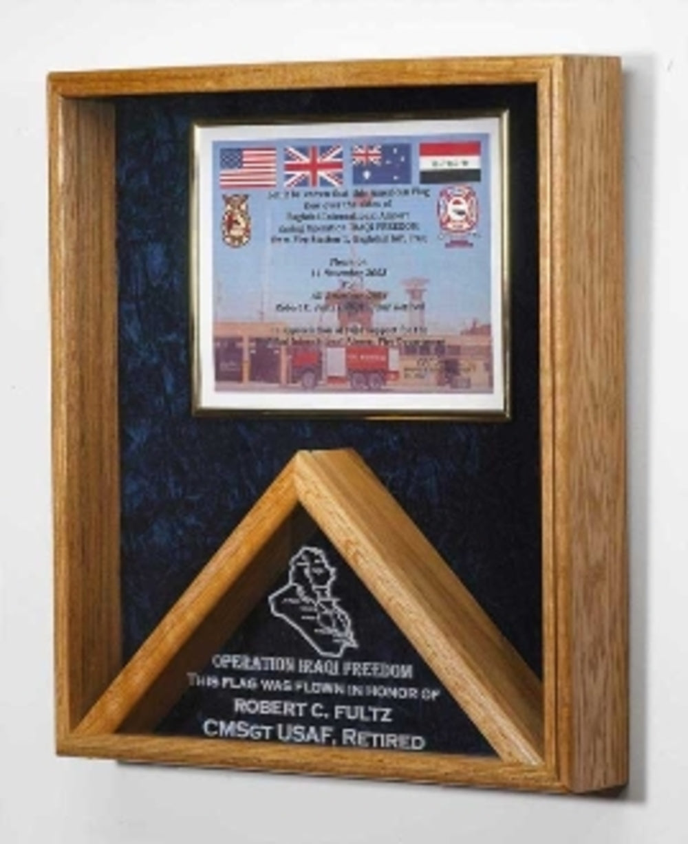 Military certificates and flag frames, combo flag case. The Military Gift Store