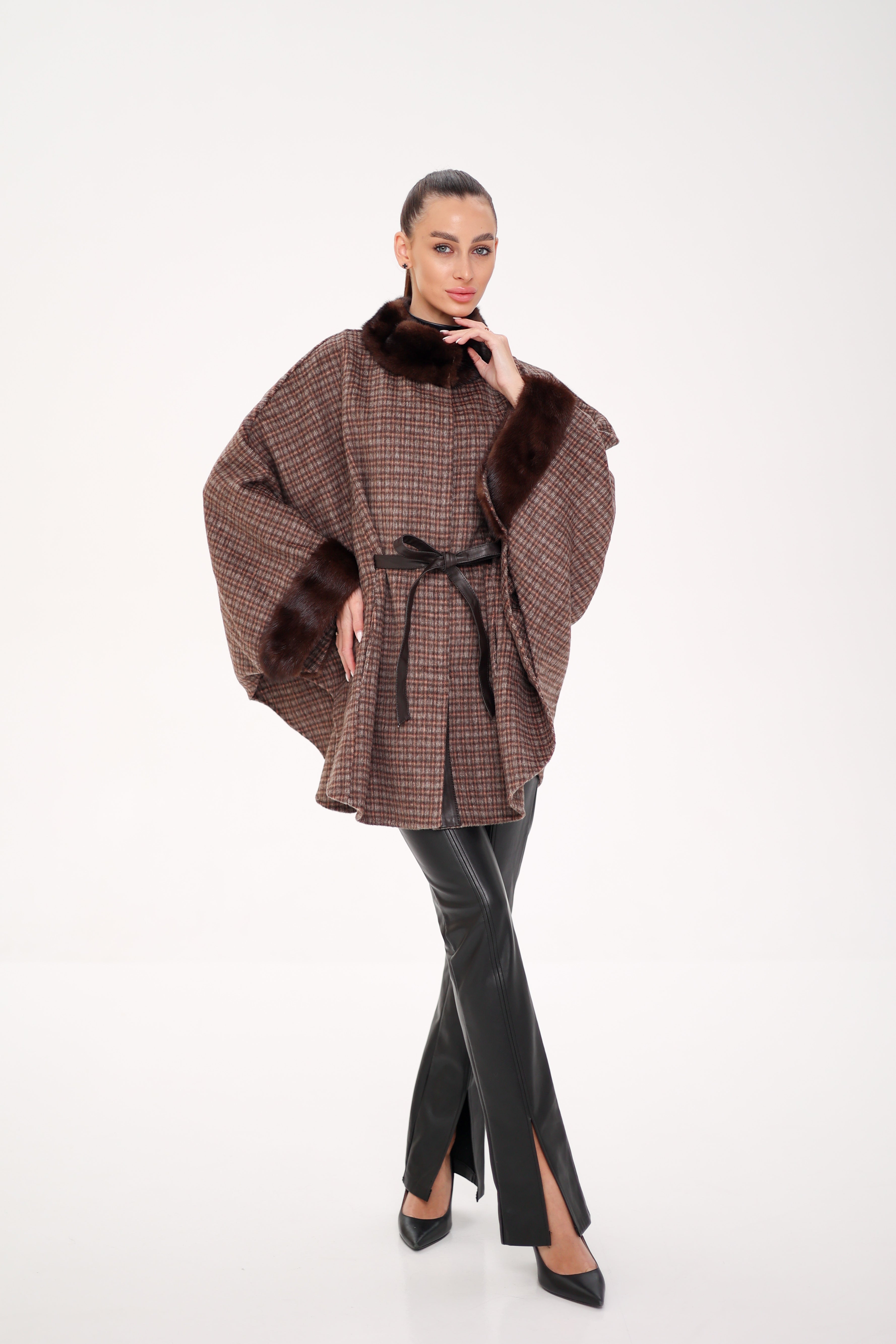 Genuine Scandinavian Mink Fur Double Face Wool Poncho - SJB-DIAMOND ELITES