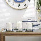 DecMode 3 Candle Blue Metal Buoy Distressed 3 Linked Candle Holder with White Wood Accents EasyOptionXY LLC