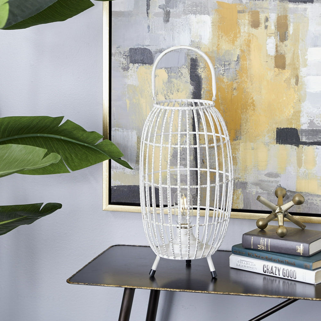 DecMode 9"W, 16"H Metal Modern Candle Lantern, White, 1 - Piece EasyOptionXY LLC