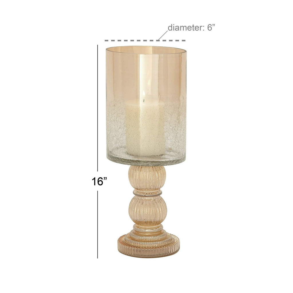 DecMode Gold Glass Handmade Turned Style Pillar Hurricane Lamp with Faux Mercury Glass Finish