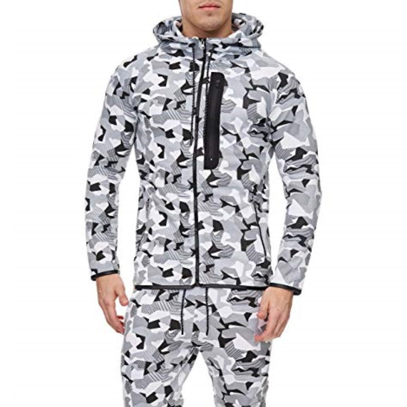 Camouflage zipper cardigan hooded sweatshirt Pi-Mart