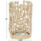 DecMode Gold Aluminum Decorative Candle Lantern with Coral Pattern