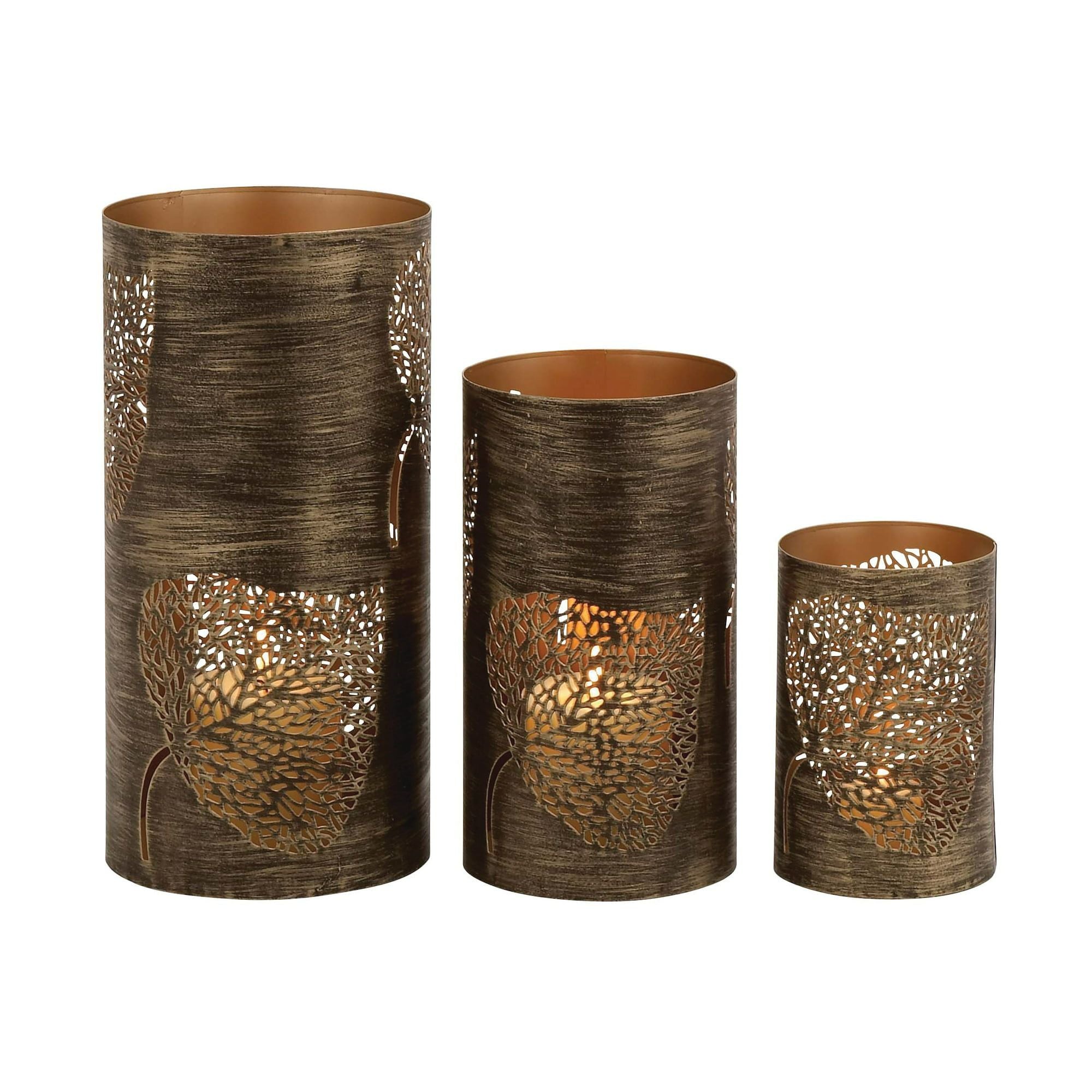 DecMode 3 Holder Copper Metal Leaf Decorative Candle Lantern, Set of 3 EasyOptionXY LLC