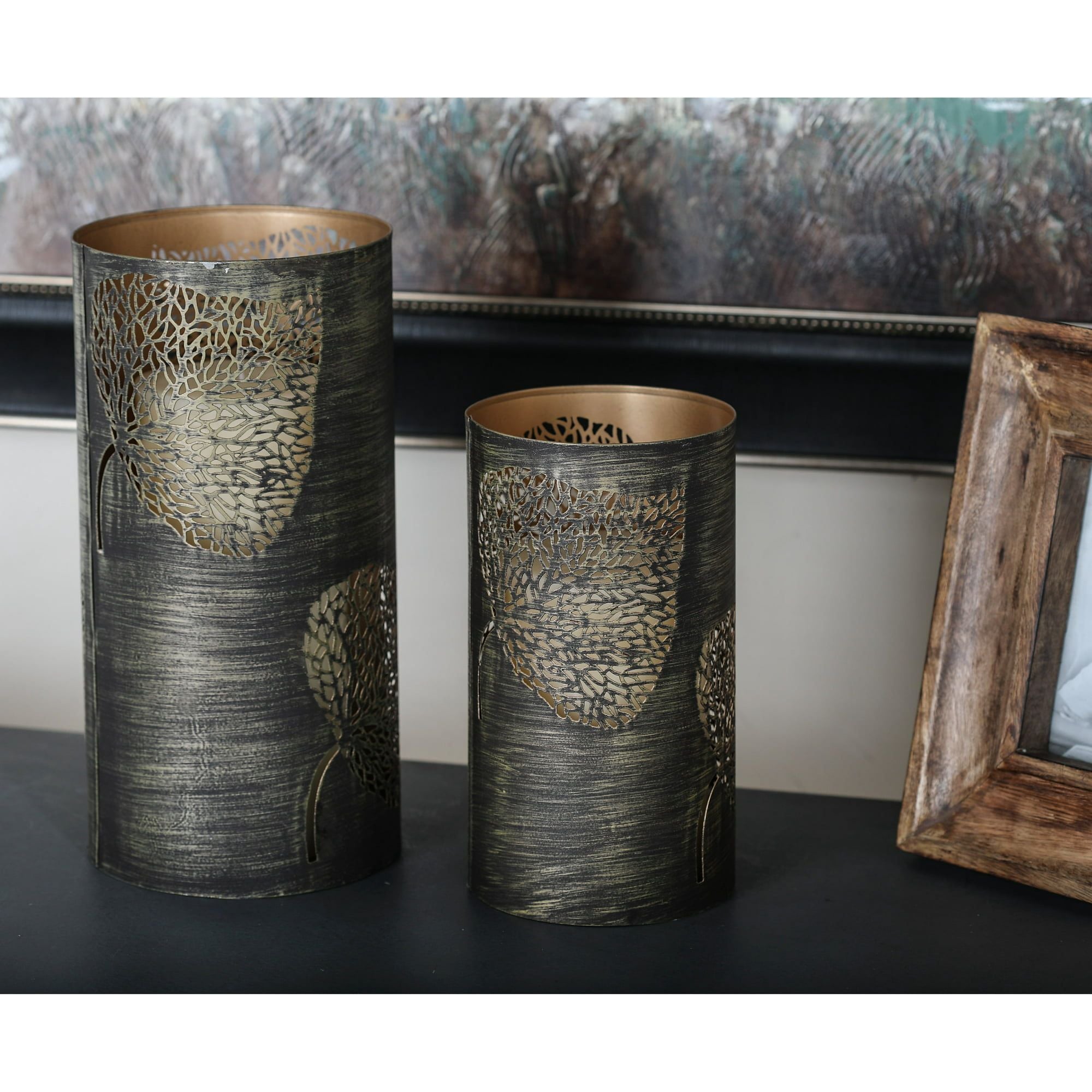 DecMode 3 Holder Copper Metal Leaf Decorative Candle Lantern, Set of 3 EasyOptionXY LLC