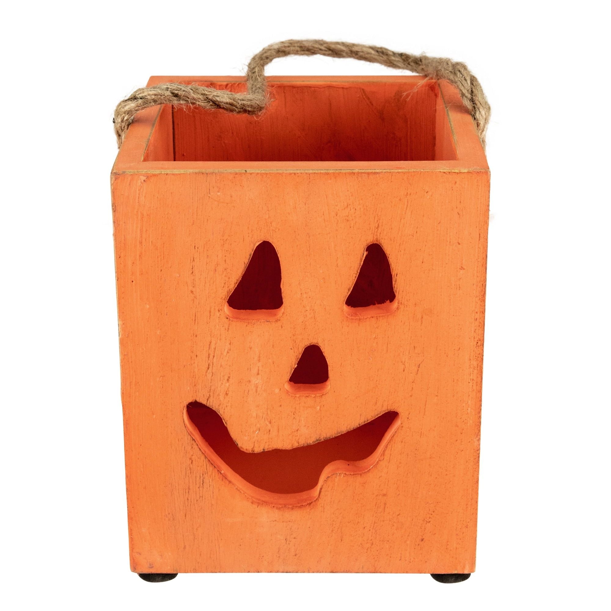 Northlight 6.25" Small Orange Wood Jack O Lantern Halloween Candle Lantern EasyOptionXY LLC