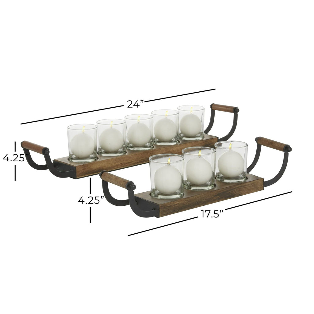 DecMode 8 Holder Brown Wood Tealight Candelabra, Set of 2 EasyOptionXY LLC