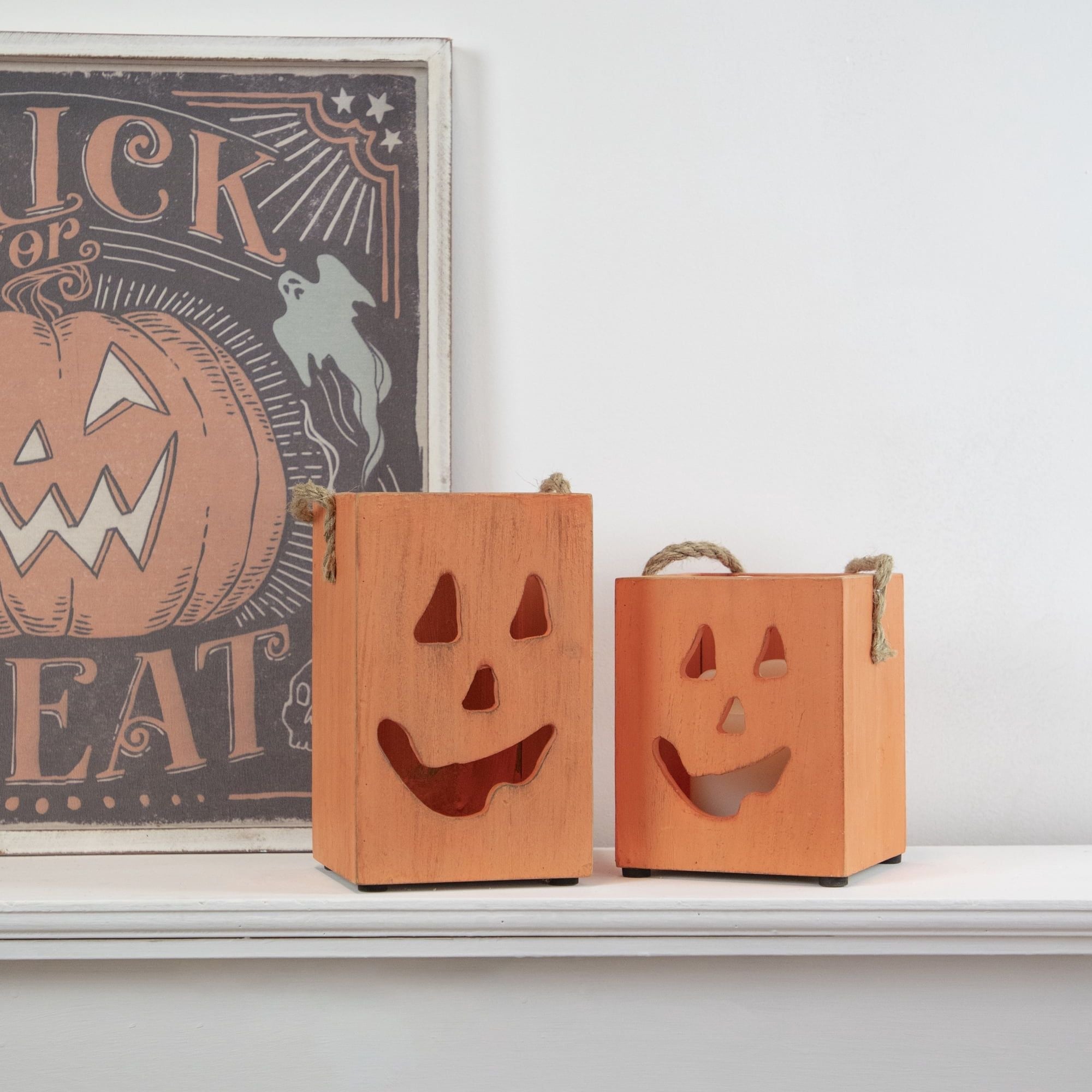 Northlight 8" Orange Wood Jack O Lantern Halloween Candle Lantern EasyOptionXY LLC