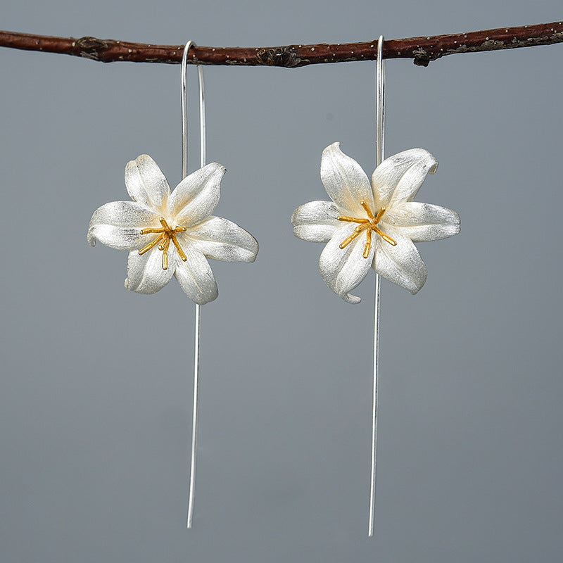 Female lily sterling silver S925 earrings Pi-Mart