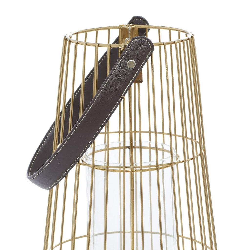 DecMode 2 Holder Gold Metal Decorative Candle Lantern with Leather Straps, Set of 2 EasyOptionXY LLC