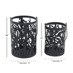 Decmode Eclectic 11 And 14 Inch Round Black Iron Candle Lanterns - Set of 2