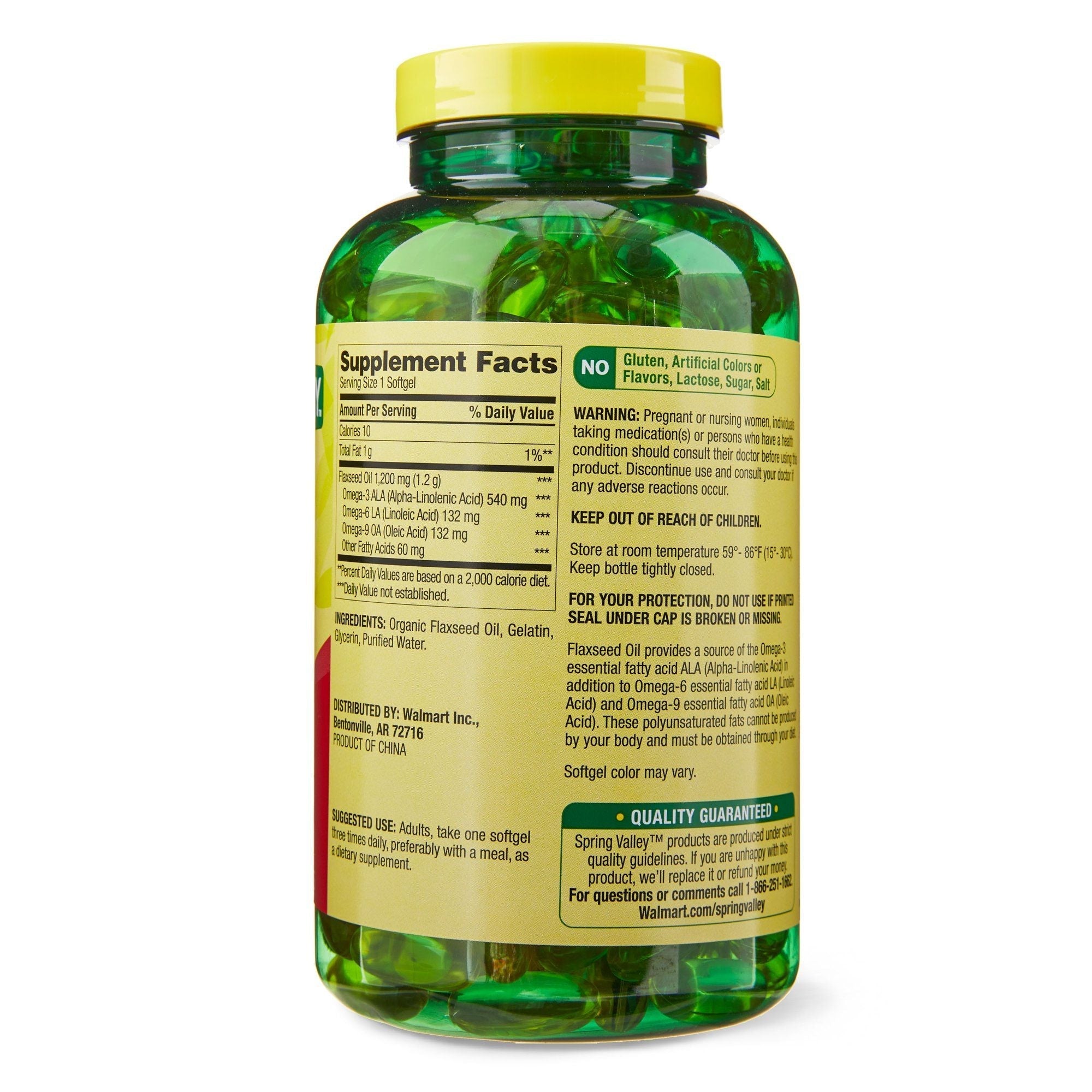 Spring Valley Flaxseed Oil Softgels Dietary Supplement; 1200 mg; 200 Count EasyOptionXY LLC