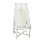 DecMode Stainless Steel Hurricane Lamp with Stainless Steel X Shaped Base