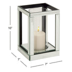 DecMode Silver Glass Pillar Hurricane Lamp with Mirrored Accents EasyOptionXY LLC