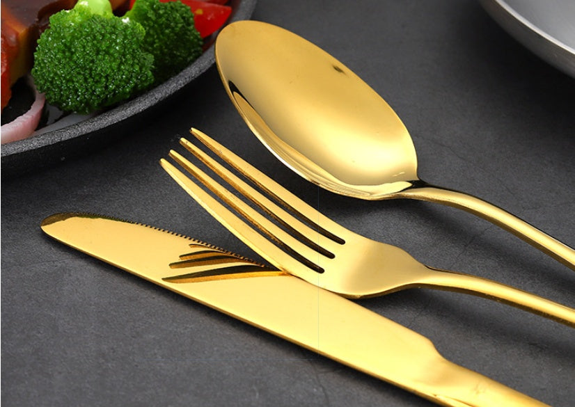 24-Piece Stainless Steel Tableware Set - One-Piece Molded Knife Fork Spoon Collection Pi-Mart