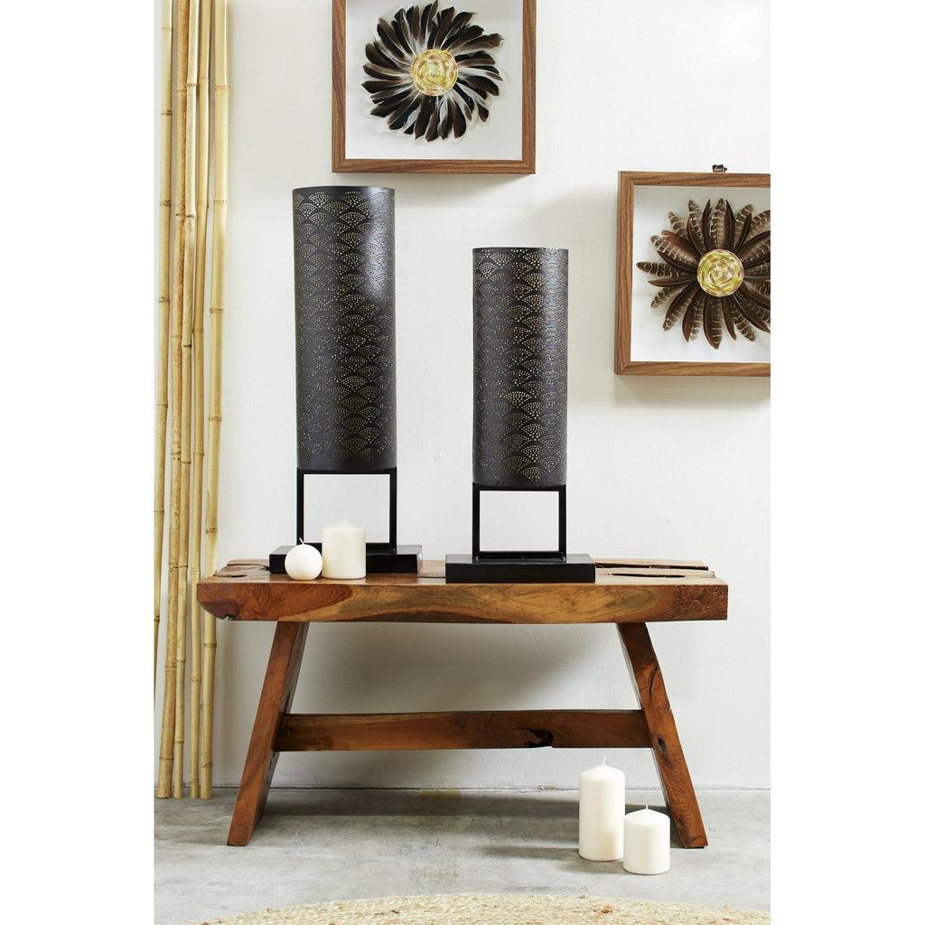 DecMode Modern Style Large Black Cylinder Metal Lantern with Pierced Metal Boho Pattern on Metal Base, 10' x 27' EasyOptionXY LLC